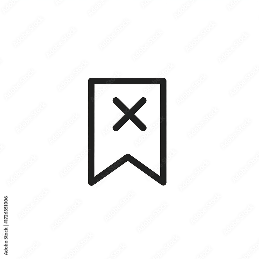 Fototapeta premium A simple line-art bookmark icon with an 'X' indicating deletion or removal