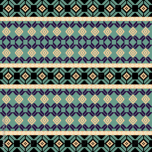 Transform classic embroidery into modern pixel style with this pixel art fabric, traditional embroidery motifs