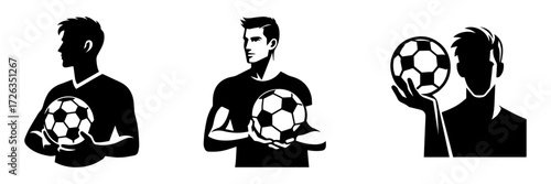 Modern Minimalist Man Holding Soccer Ball Icon, Flat Silhouette of a Parenthood Vector for Sports Illustration Design