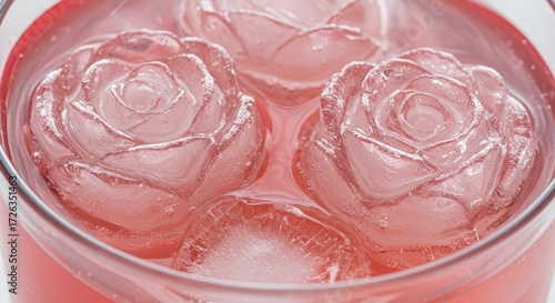 Rose shaped ice cubes in drink