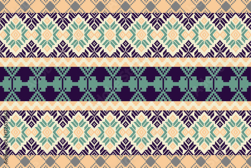 Transform classic embroidery into modern pixel style with this pixel art fabric, traditional embroidery motifs