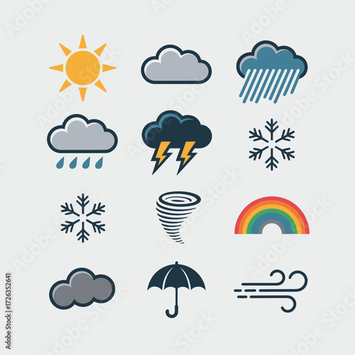 Set of 10 minimalist vector icons depicting various weather conditions scalable eps illustration vector