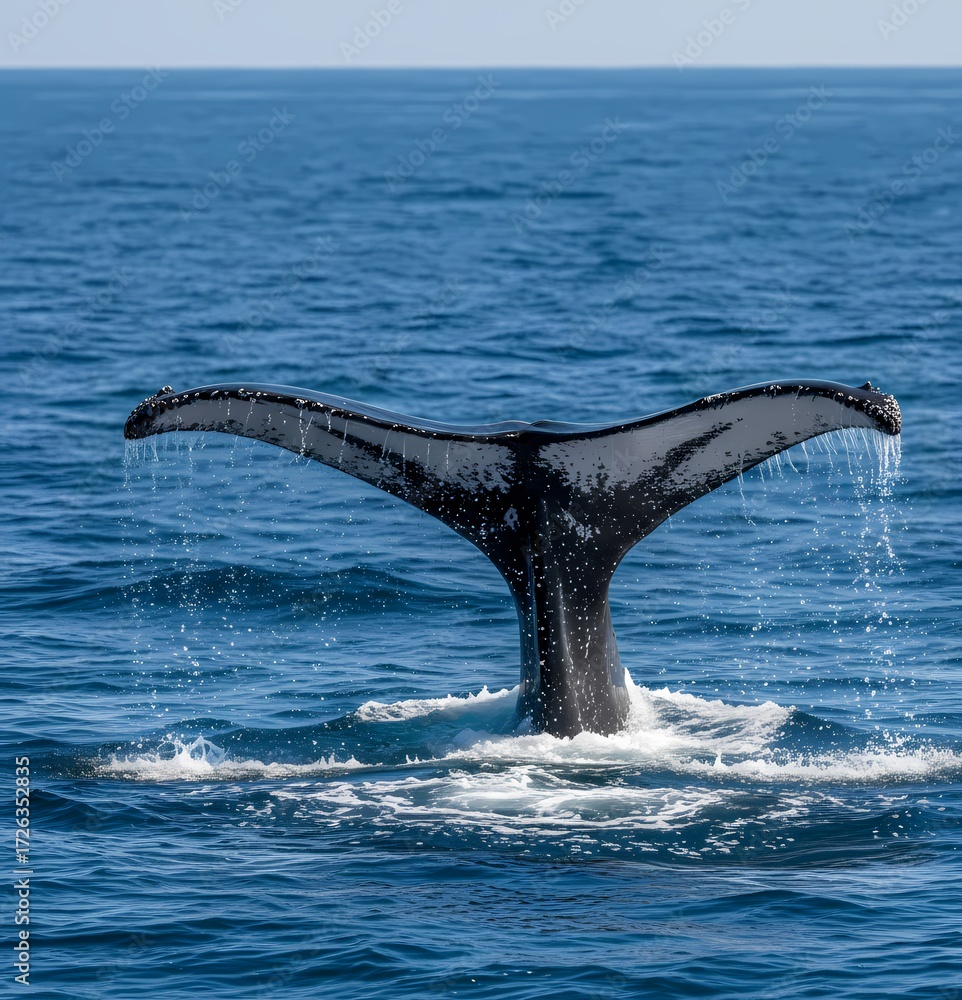 Obraz premium humback breaching near icebergs 