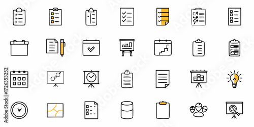 Modern business icons for planning, progress, and ideas, perfect for professional presentations and digital projects.
