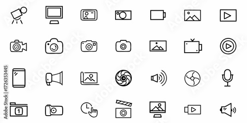 Modern technology and media icons set for digital creative projects and user interfaces