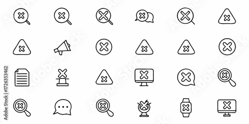 Hand drawn error icons conveying messages of delete, cancel, and warning with sketchy lines for a creative touch