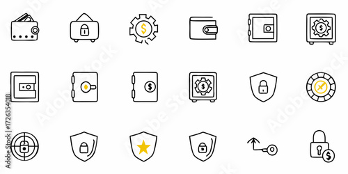 Secure financial assets with these modern icons representing safety, protection, and wealth management.