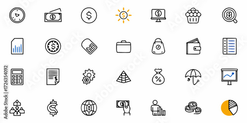 Money finance icons set for business growth and financial planning, capturing investment and success