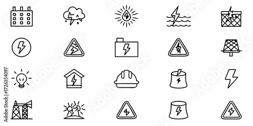 Dynamic energy icons representing power generation, safety, and innovation for modern business presentations.