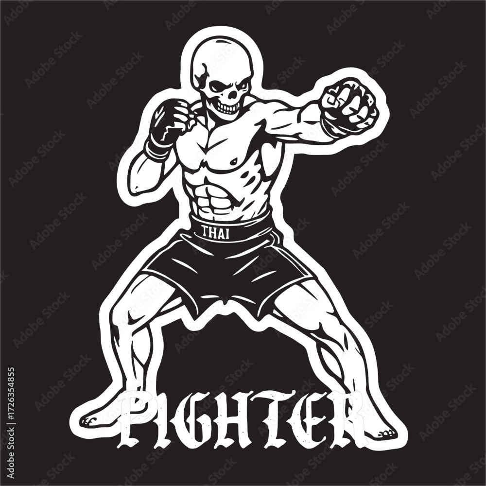 Fototapeta premium a vector illustration of Skull Head with fighting style thai boxing muangthai