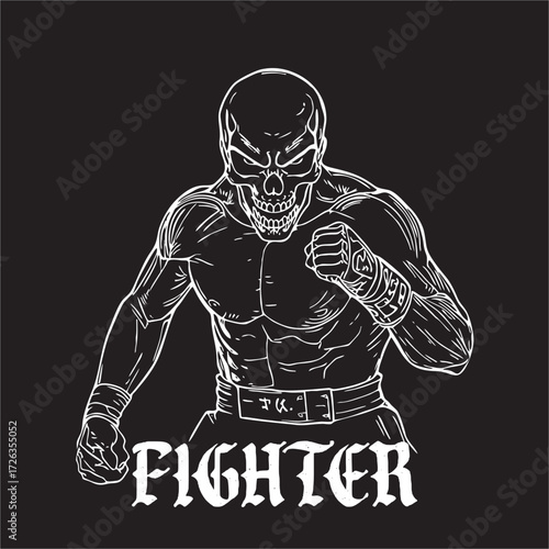 a vector illustration of Skull Head with fighting style thai boxing muangthai