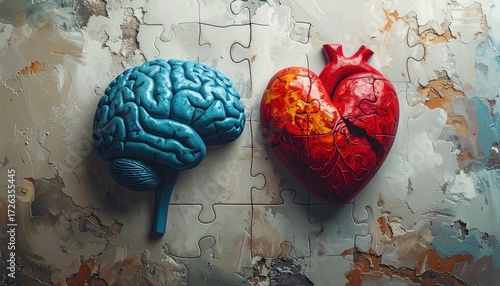 Brain and Heart Puzzle Concept Symbolizing Emotion and Intelligence