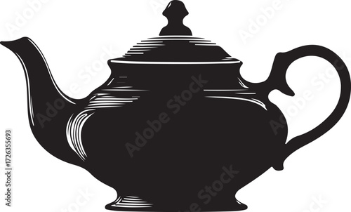 Vector art of black and white illustration of a teapot
