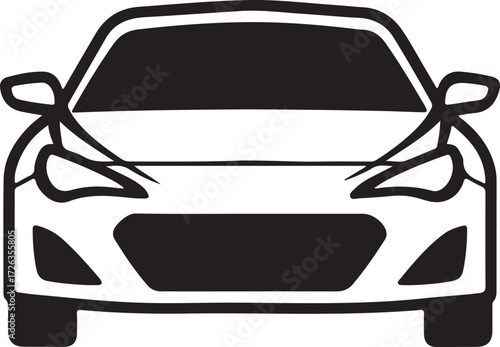 Vector art of front view of a car silhouette, showcasing its sporty design
