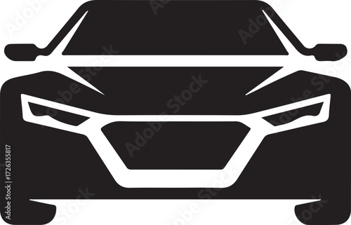 Vector art of front view of a modern car silhouette, showcasing its angular design
