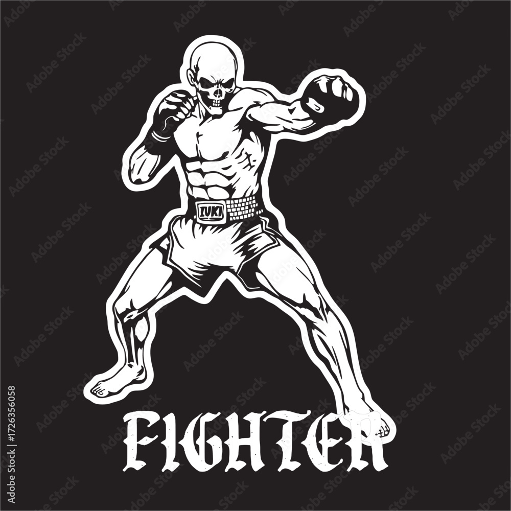 Fototapeta premium a vector illustration of Skull Head with fighting style thai boxing muangthai