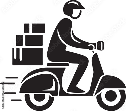Vector art of delivery man riding scooter with packages
