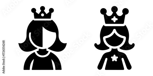 Modern Minimalist Girl Wearing Toy Crown Icon, Flat Silhouette of a Half Body Child in Costume Vector for Fantasy Illustration Design