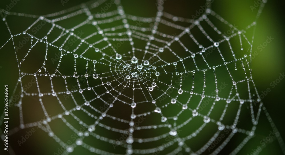 Naklejka premium Captivating spider web with dew drops forest environment nature intricate details