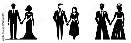 Modern Minimalist Woman Holding Hands with Husband Icon, Flat Silhouette of Couple Walking Together Vector for Lifestyle Illustration Design