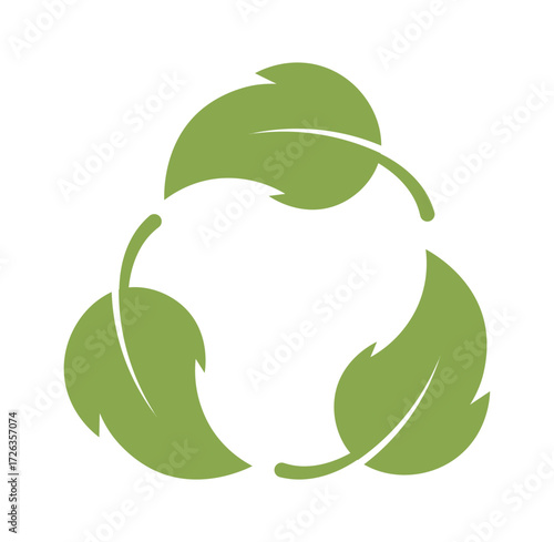 Minimalist eco icon with leaves and recycle symbol used in sustainable development renewable energy zero waste and organic product labels.