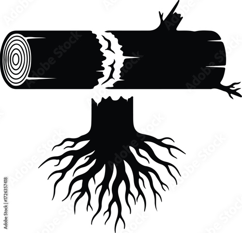 Vector Broken tree trunk and stump silhouette Illustrator