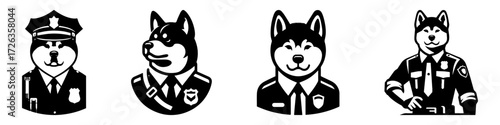 Modern Minimalist Akita Dog Policeman Icon, Flat Silhouette of a Law Enforcement Pet Vector for Authority Illustration Design