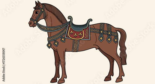 Medieval Ceremonial Horse with Heraldic Decorations Illustration