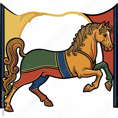 Colorful Stylized Prancing Horse with Banner Background Illustration