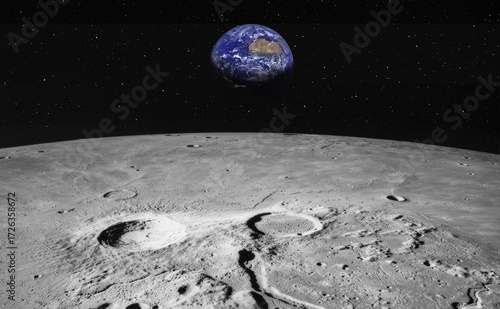Fototapeta Naklejka Na Ścianę i Meble -  The Earth as Seen from the Surface of the Moon 