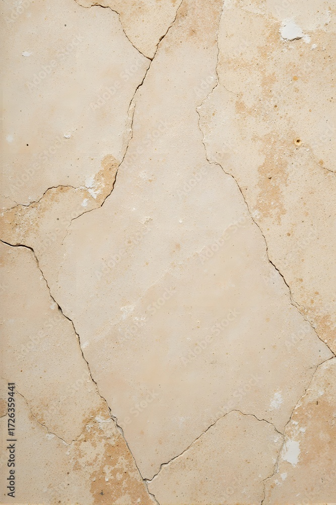 Fototapeta premium Cracked, beige marble floor, cracks, natural light.