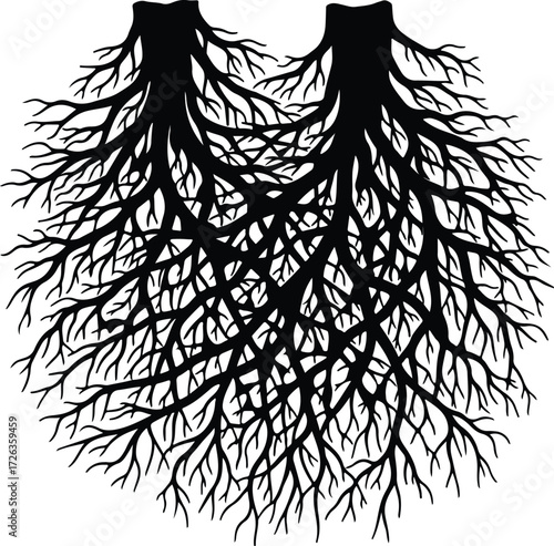 Vector Tree roots silhouette dark abstract veins Illustrator