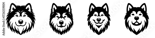 Modern Minimalist Akita Dog Head Portrait Laughing Icon, Flat Silhouette of a Happy Pet Vector for Fun Illustration Design