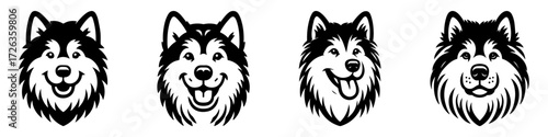 Modern Minimalist Akita Dog Head Portrait Smiling Icon, Flat Silhouette of a Happy Pet Vector for Animal Illustration Design