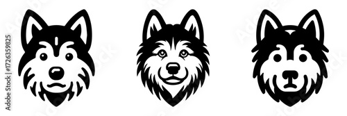 Modern Minimalist Akita Dog Head Far View Icon, Flat Silhouette of a Pet Portrait Vector for Animal Illustration Design