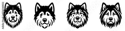 Modern Minimalist Akita Dog Head Portrait Sad Icon, Flat Silhouette of a Pet Expression Vector for Emotional Illustration Design