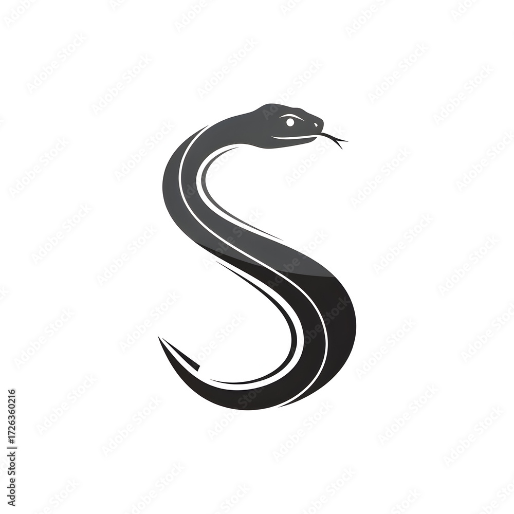 Fototapeta premium Snake Coiling Upright with Tongue Out in Dark Gray Tone