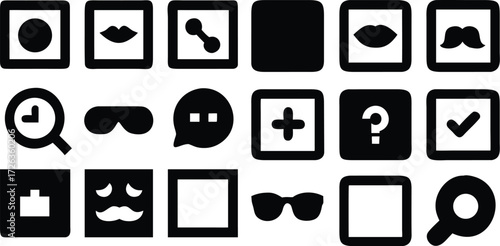 Collection of simple black and white icons representing various concepts