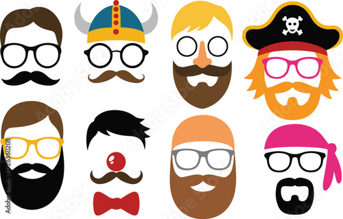 Collection of fun and silly photo booth props and accessories