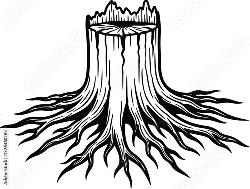 Vector Tree stump remaining after logging silhouette Illustrator