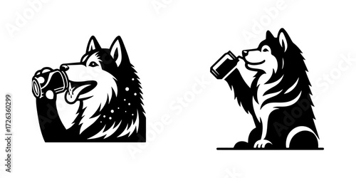 Modern Minimalist Akita Dog Icon, Flat Silhouette of a Pet Animal Vector for Beverage Illustration Design