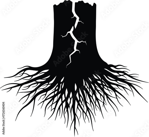 Vector Tree stump roots silhouette forest nature dead Illustrator