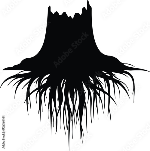 Vector Tree stump roots silhouette isolated graphic design Illustrator
