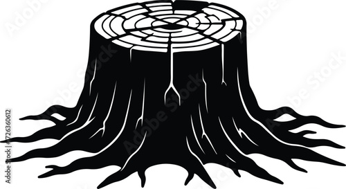 Vector Tree stump silhouette of a sawn tree trunk Illustrator
