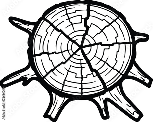 Vector Tree stump trunk cross section growth ring silhouette Illustrator