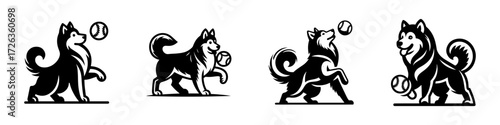 Modern Minimalist Akita Dog Icon, Flat Silhouette of a Pet Animal Vector for Sports Illustration Design