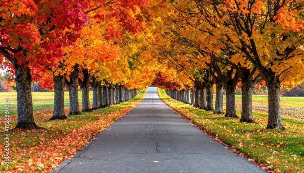 Naklejka premium Autumnal tree-lined avenue