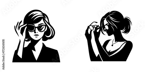 Modern Minimalist Woman Icon, Flat Silhouette of a Half Body Wearing Glasses Vector for Lifestyle Illustration Design