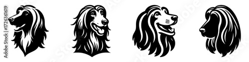 Modern Minimalist Afghan Hound Icon, Flat Silhouette of a Dog Head Side View with Mouth Open Vector for Pet Illustration Design