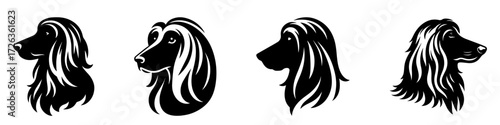 Modern Minimalist Afghan Hound Icon, Flat Silhouette of a Dog Head Three Quarter View Vector for Pet Illustration Design